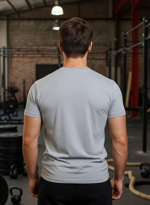 HiFlyers Men Slim Fit Self-Design Premium Rn Tshirts Grey Melange
