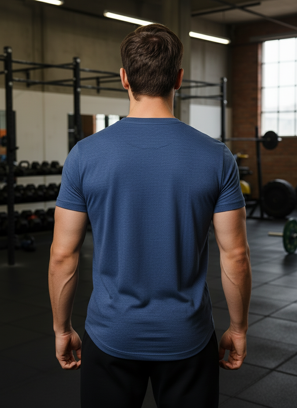 HiFlyers Men Slim Fit Self-Design Premium Melange Rn Tshirts Blue