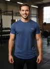 HiFlyers Men Slim Fit Self-Design Premium Melange Rn Tshirts Blue