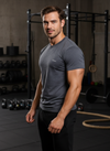 HiFlyers Men Slim Fit Self-Design Premium Melange Rn Tshirts Anthra
