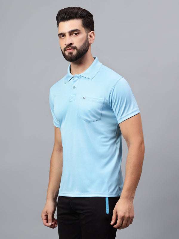 Hiflyers Men|Regular Fit|Dri-Fit|Pique Polo Half Sleeve T-Shirt For Men|Polo For Men|Sky Blue