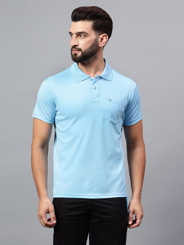 Hiflyers Men|Regular Fit|Dri-Fit|Pique Polo Half Sleeve T-Shirt For Men|Polo For Men|Sky Blue