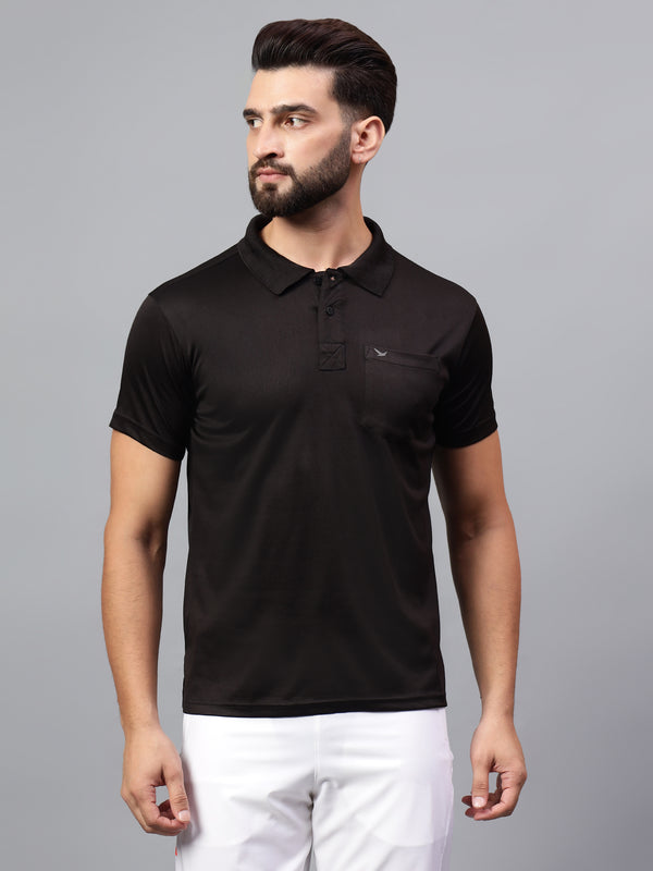 Hiflyers Men|Regular Fit|Dri-Fit|Pique Polo Half Sleeve T-Shirt For Men|Polo For Men|Black