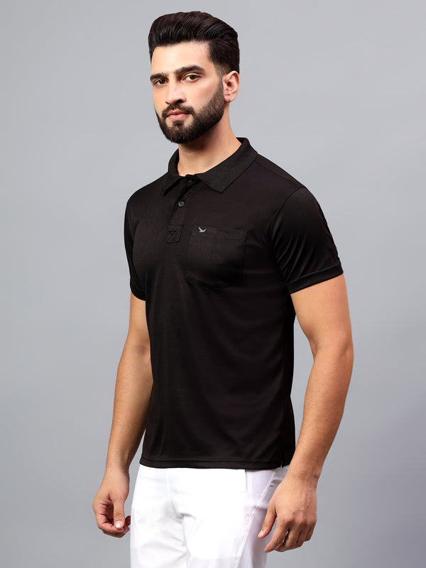 Hiflyers Men|Regular Fit|Dri-Fit|Pique Polo Half Sleeve T-Shirt For Men|Polo For Men|Black