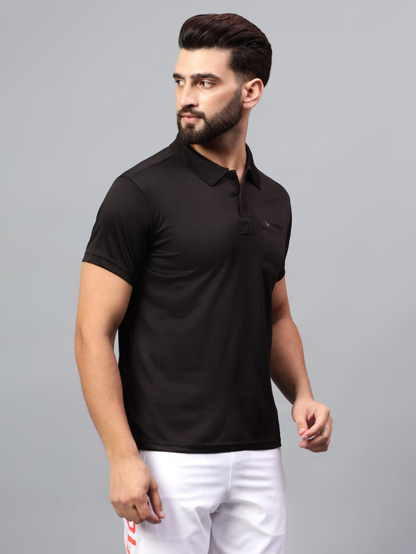 Hiflyers Men|Regular Fit|Dri-Fit|Pique Polo Half Sleeve T-Shirt For Men|Polo For Men|Black