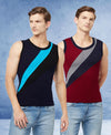 T.T. Men Designer Gym VestPack Of 2 Navy-Sky-Maroon-Navy