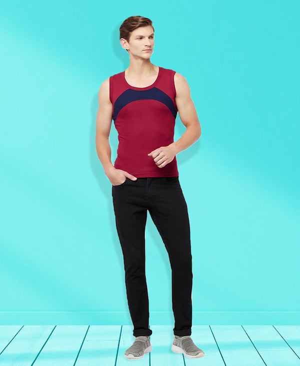 T.T. Men Designer Gym VestPack Of 3 Black-Red-Red-Black-Maroon-Navy