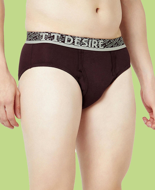 T.T. Mens Desire 100% Combed Cotton Front Open Brief Top Elastic Pack Of 4 Assorted