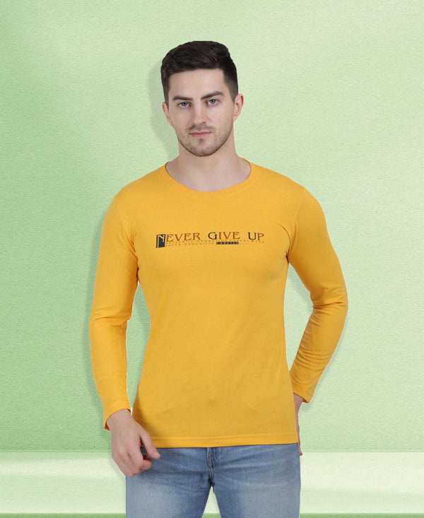HiFlyers Men Yellow Regular Fit Printed Round Neck T-Shirt