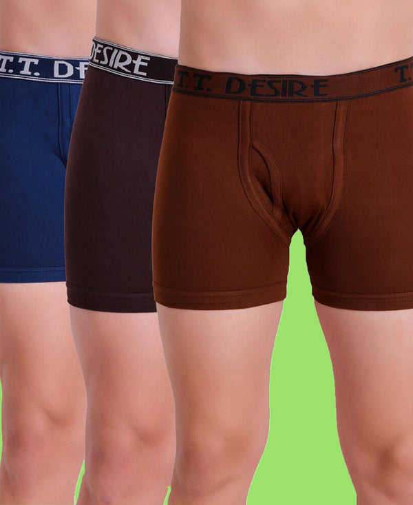 T.T. Men Desire Fine Long Trunk Pack Of 3 (Rust - D.Brown - Blue)