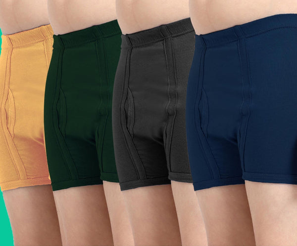 T.T. Boys |Regular Fit|Breathable & Soft Innerwear|Front Open Kids Trunks| Pure Cotton |Jazz Fine Long Inner Elastic Trunks|Boys Trunks Pack Of 4-Mix Color