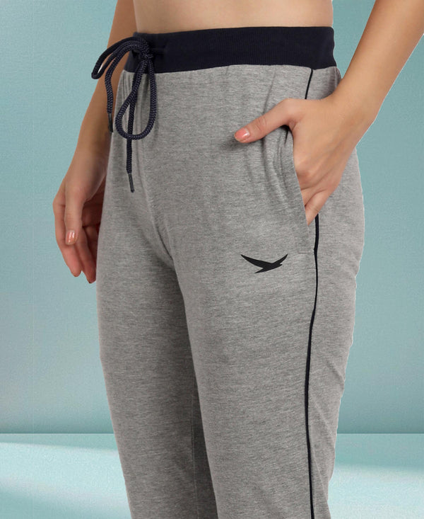 HiFlyers Women Comfort Fit Grey Melange Solid Cotton Track Pants