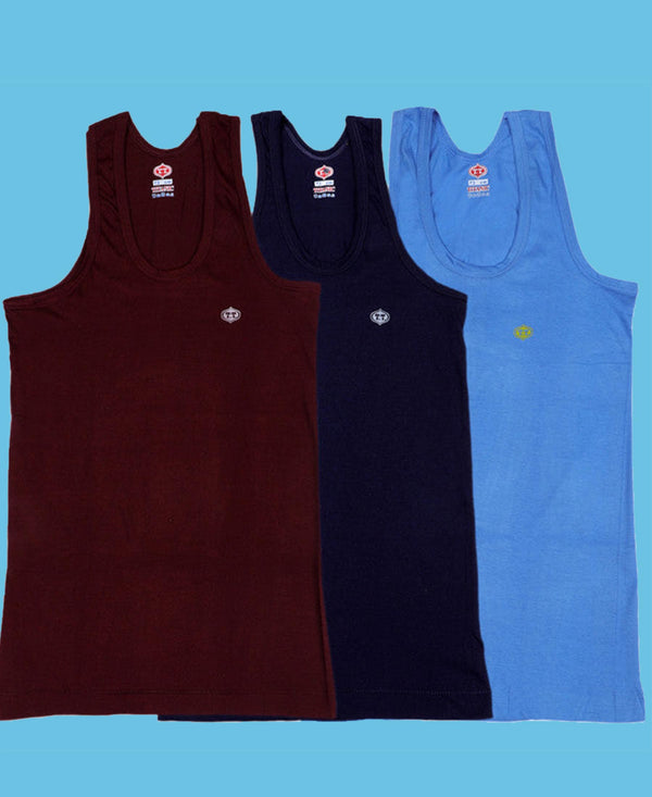 T.T. Kids Titanic Dyed Vest Pack Of 3 Maroon-Navy-Sky