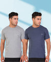 HiFlyers Men Slim Fit Pack Of 2 Premium Rn T-Shirt Blue -Grey