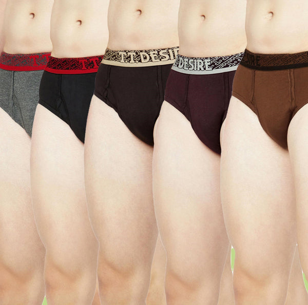 T.T. Mens Desire 100% Combed Cotton Front Open Brief Top Elastic Pack Of 5 Assorted