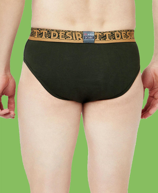 T.T. Mens Desire 100% Combed Cotton Front Open Brief Top Elastic Pack Of 2 Teal-Olive