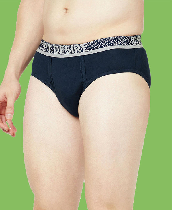 T.T. Mens Desire 100% Combed Cotton Front Open Brief Top Elastic Pack Of 3 Anthra-Navy-Teal