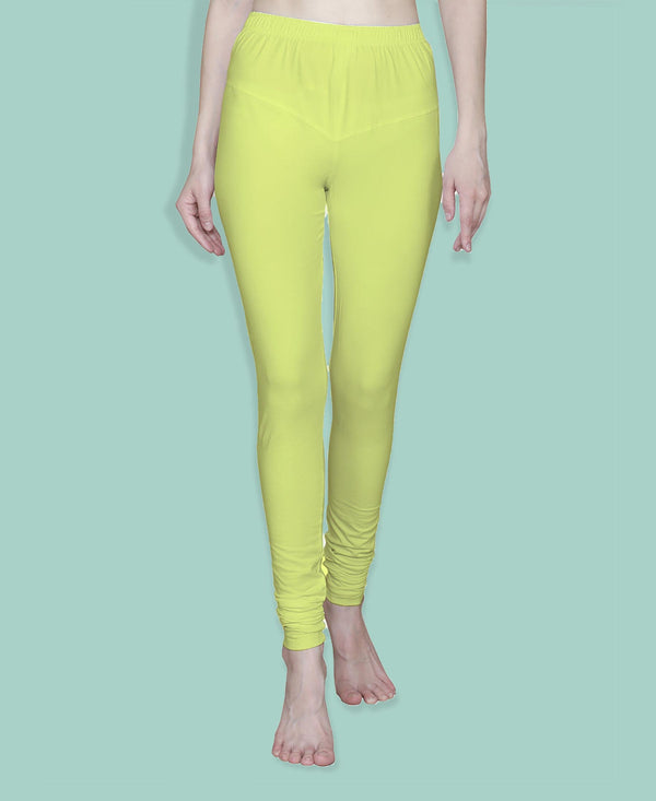 T.T. Women Solid Chudidar Cotton Lycra Cool Leggings -Light Lemon