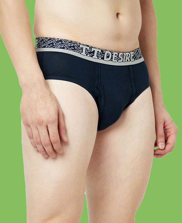 T.T. Mens Desire 100% Combed Cotton Front Open Brief Top Elastic Pack Of 3 Anthra-Navy-Teal