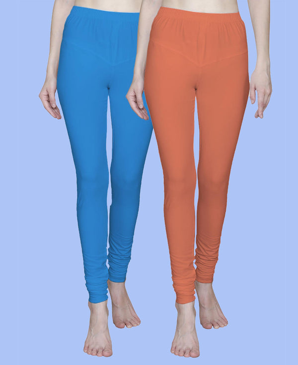 T.T. Women Solid Chudidar Cotton Lycra Cool Leggings -Airforce Blue - Peach( Free Size)