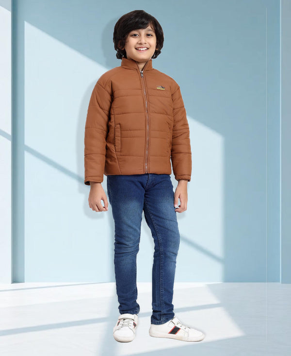 HiFlyers Boys Regular Fit | Polyster |Fluffy Full Sleeves |Quilted Insulation|High Neck Stand Collar|Zipper Jacket -Brown