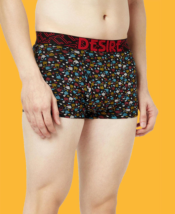 T.T. Mens Desire 100% Combed Cotton Printed Mini Top Elastic Trunk Pack Of 2 Navy-Orange