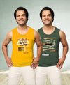 T.T. Men|Cool Tees|100% Cotton|Printed| Regular Fit |Round Neck Muscle Tshirts|Pack Of 2|Orange::Olive