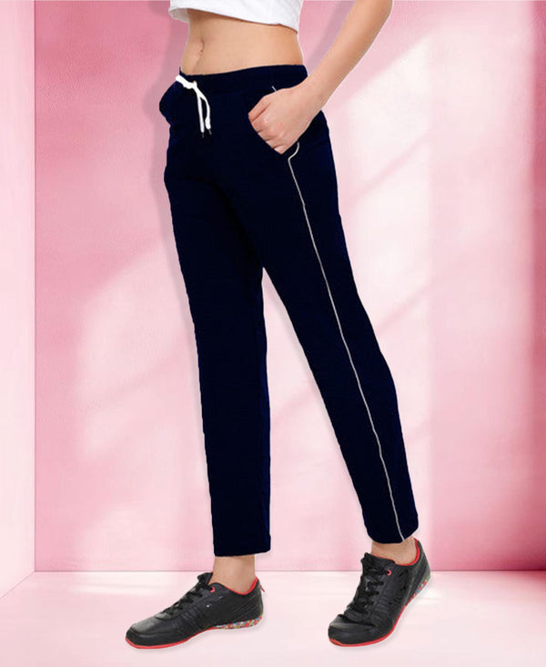 T.T. Women 100% Cotton Interlock Fabric Navy Blue Track Pant