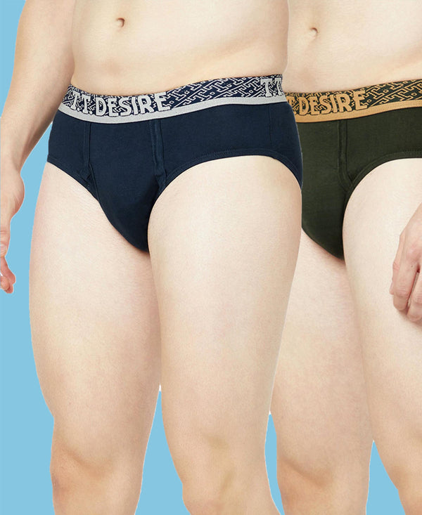 T.T. Mens Desire 100% Combed Cotton Front Open Brief Top Elastic Pack Of 2 Teal-Olive