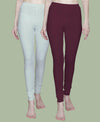 T.T. Women Solid Chudidar Cotton Lycra Cool Leggings -Deep Maroon - Ivory( Free Size)