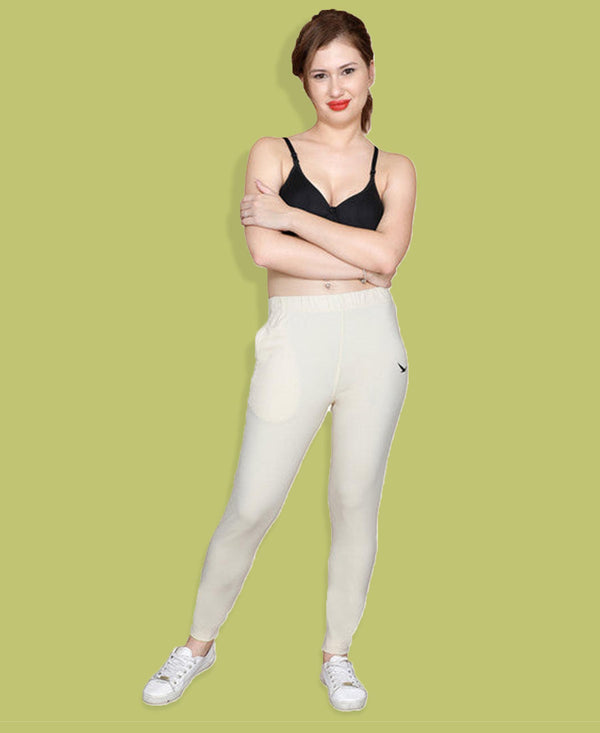 HiFlyers Women Slim Fit Solid Cotton Lycra Kurti Pant Cream
