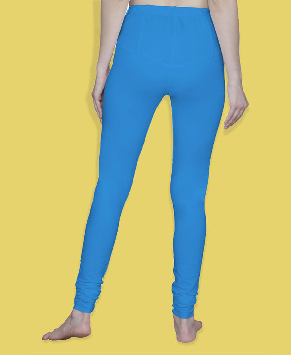 T.T. Women Solid Chudidar Cotton Lycra Cool Leggings -Airforce Blue - Peach( Free Size)