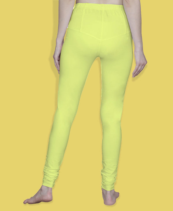 T.T. Women Solid Chudidar Cotton Lycra Cool Leggings -Light Lemon - Rama Green( Free Size)