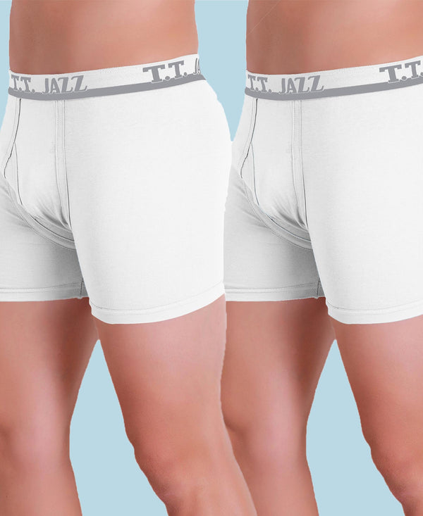 T.T. Mens Jazz Fine Long Top Elastic TrunkPack Of 2 White