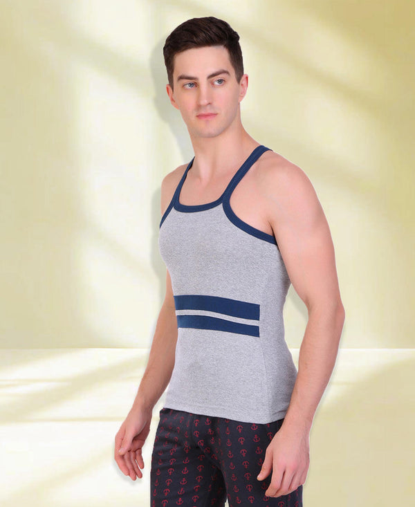 T.T. Men DesignerGym Vest Pack Of 2 Grey-Blue -Olive-Black