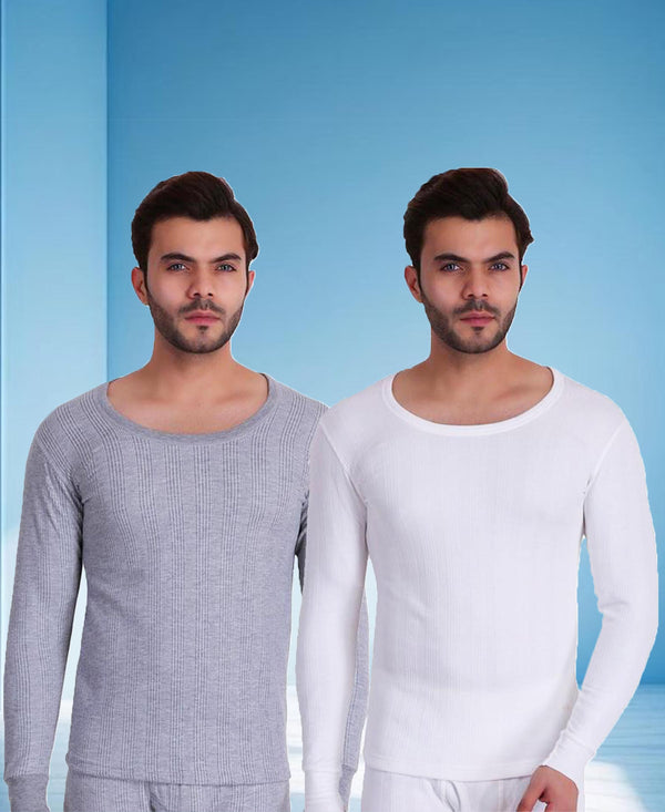 T.T. Men Hotpot Elite Top Thermal Grey Melange - White (Pack Of 2)