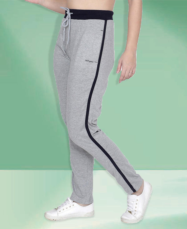 HiFlyers Women Comfort Fit Solid Cotton Trackpant Grey Melange
