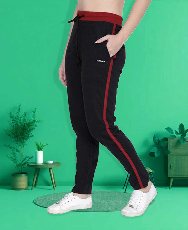HiFlyers Women Comfort Fit Solid Cotton Trackpant Black