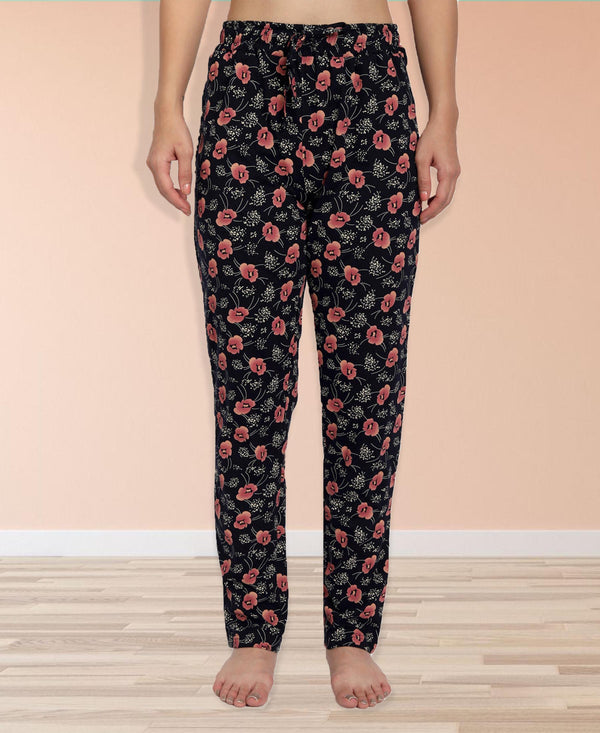 HiFlyers Women Comfort Fit Rose Pink Floral Printed Cotton Pyjama