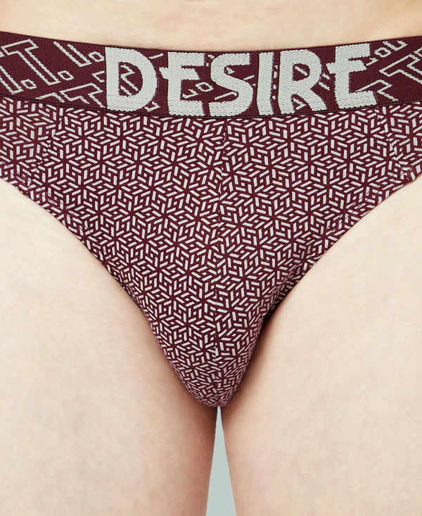 T.T. Mens Desire 100% Combed Cotton Printed Brief Top Elastic Pack Of 2 Red-Maroon
