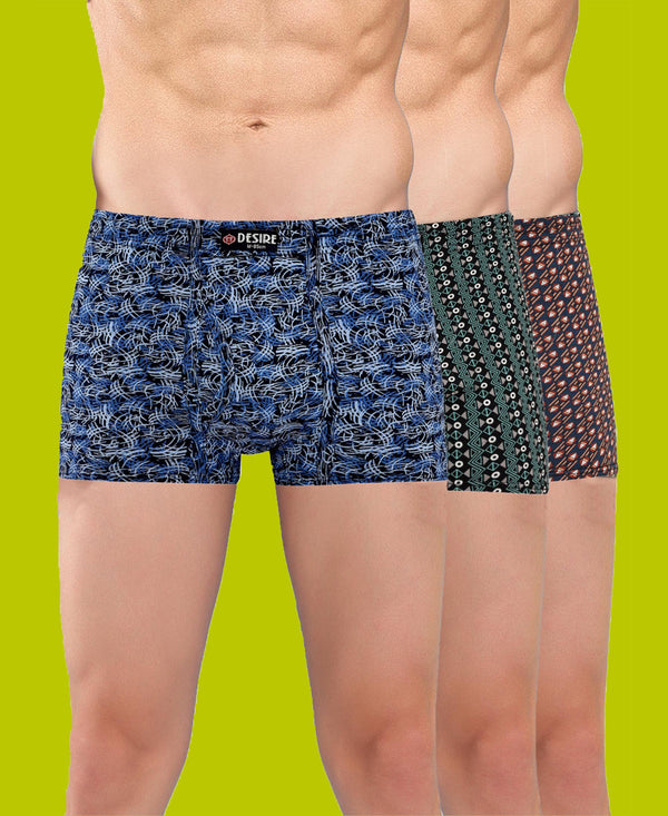 T.T. Men Desire Super Combed Cotton Printed Snug Fit Mini Trunks For Men Pack Of 3 Green-Brown-Sky Blue