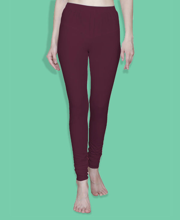 T.T. Women Solid Chudidar Cotton Lycra Cool Leggings -Deep Maroon - Ivory( Free Size)