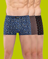 T.T. Men Desire Super Combed Cotton Printed Snug Fit Mini Trunks For Men Pack Of 3 Black-Brown-Sky Blue