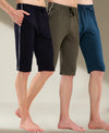 T.T. Men Regular Fit Poly Jersey Capri With Side Piping Pack Of 3-Airforce-Navy-Olive