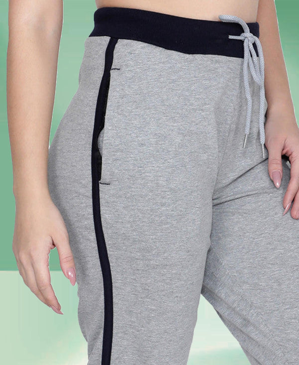 HiFlyers Women Comfort Fit Solid Cotton Trackpant Grey Melange
