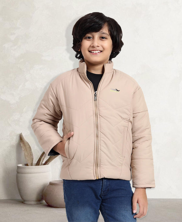 HiFlyers Boys Regular Fit | Polyster |Fluffy Full Sleeves |Quilted Insulation|High Neck Stand Collar|Zipper Jacket -Beige