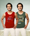 T.T. Men|Cool Tees|100% Cotton|Printed| Regular Fit |Round Neck Muscle Tshirts|Pack Of 2|Red::Olive