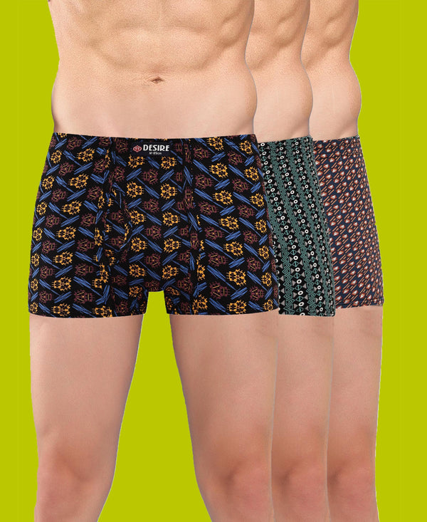 T.T. Men Desire Super Combed Cotton Printed Snug Fit Mini Trunks For Men Pack Of 3 Green-Brown-Navy