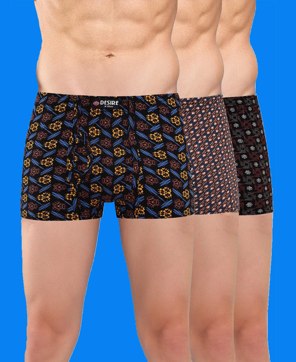 T.T. Men Desire Super Combed Cotton Printed Snug Fit Mini Trunks For Men Pack Of 3 Black-Brown-Navy