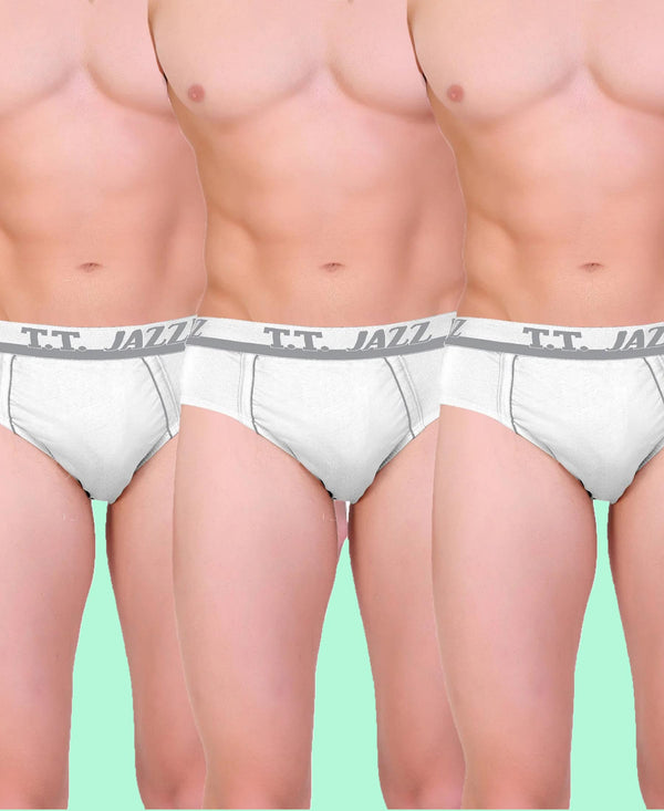 T.T. Mens Jazz Brief Top Elastic Pack Of 3 White